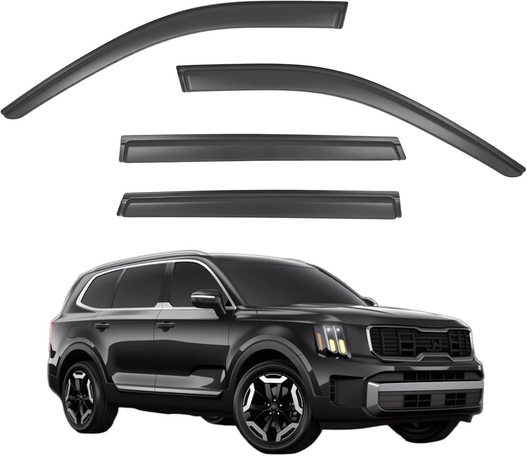 Window Visors Rain Guards Compatible with Kia Telluride 2020-2026, Side Window Wind Deflectors Vent Shades Out-Channel Accessories, Dark Smoke 4 Pcs, 2021 2022 2023 2024 2025