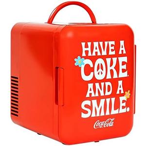 Coca Cola Mini Fridge - Refrigerator for Bedroom Office, Portable Table Top Beverage Cooler, 12V 110V Refrigerador For Drinks, Soda, Wine, Use In Car, Dorm, Outdoor, Patio, 6 Can