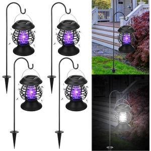 Qualirey 4 Pcs Outdoor Waterproof LED Solar Bug Zapper 2 in 1 Hanging Mosquito Zapper Mosquito Killer Outdoor Cordless Garden Waterproof Fly Insect Killer for Backyard Farm Patio