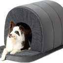Indoor Dog House - Orthopedic Dog Tent Bed w/Egg-Crate Foam - Pet Bed with Cover Cave - Waterproof Lining - Nonskid Bottom, Ideal for Large Breeds & Fits 36-Inch Crate - 35"x22" (Charcoal)