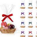 Blulu 12 Pieces Valentine's Day Basket Empty for Gifts Oval Basket Food Storage Fruit Baskets with 6 Rolls Colorful Ribbons and 30 Clear Gift Bags for Kitchen Restaurant 9 x 6 x 2.24 Inches