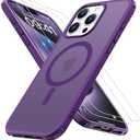 Iokmax Magnetic for iPhone 15 Pro Max Case [Compatible with MagSafe]with 2X Screen Protector, Military-Grade Slim Shockproof Phone Cover Translucent Matte Anti-Fingerprint Anti-Scratch,6.7 inch,Purple, Set of 2