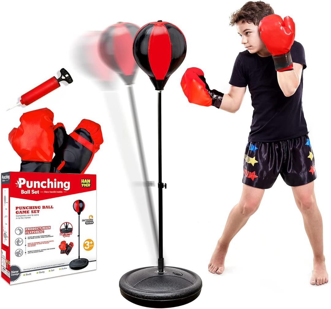 Punching Bag for Kids, 3-12 Adjustable Boxing Equipment with Boxing Gloves, Boxing Set as Boys & Girls Toys Gifts (black)