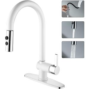 LIWEIKE Utility Sink Faucet, Laundry Sink Faucet with Pull Down Sprayer for 1 or 3 Holes White Sink Faucet Suits for Garage, RV, Outdoor, Lanundry & Ulitity