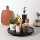 Round Decorative Tray Wood Bathroom Counter Organizer Farmhouse Kitchen Decor Wooden Riser for Soap Dish, Perfume, Candle, Sponge, 12" - Black
