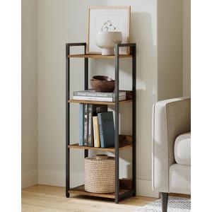 4-Tier Bookshelf, Narrow Bookcase with Open Shelves, Short Book Shelf Coner Shelf for Living Room, Bedroom, Home Office, Study, Bathroom,9.4 x 15.7 x 41.7 Inches, Rustic Brown and Black