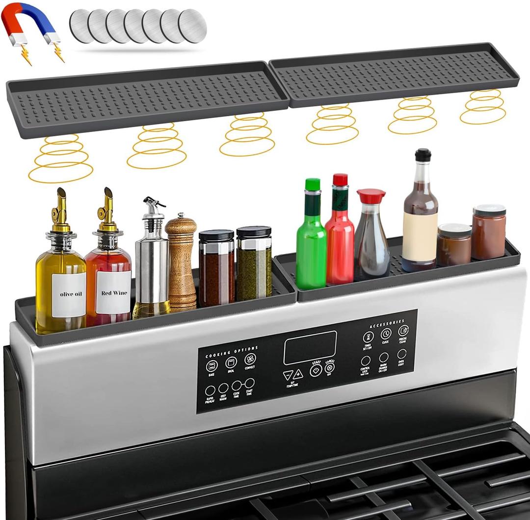 BFONS 30" Magnetic Stove Top Shelf Spice Rack Storage, Silicone Top Heat Material Stove Rack Seasoning Organizer Kitchen Gadgets Kitchen OrganizationGrey