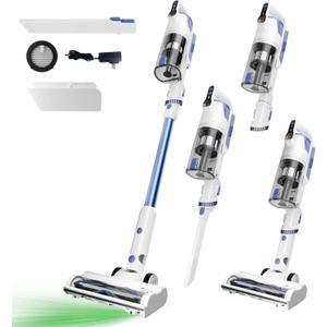 Cordless Vacuum Cleaner with Self-Standing, 45KPA Stick Vacuum, 88,000RPM Brushless Motor & LED Display, Anti-Tangle, Lightweight Vacuum Cleaners for Home, Pet Hair, Hardwood Floors, Azure