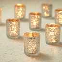 Homemory 24 Pack Silver Glass Votive Candle Holders, Tealight Candle Holder, Vintage Candle Holders Bulk for Table Centerpieces, Christmas, Baby Showers, Birthday, Wedding, Party