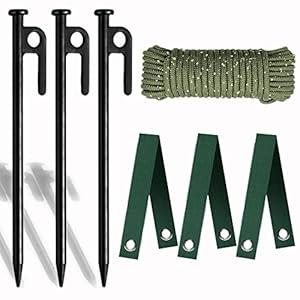 Tree Stake Kits, Tree Stakes and Supports Kits for Hurricane Protection & Bad Weather, Include 3 PCS 11.8" Heavy Duty Steel Tree Stakes, 3 PCS 15.8" Tree Straps and 50 FT Rope