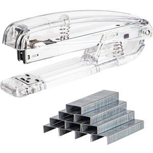 Transparent Acrylic Stapler for Office, Clear Staplers for Desk, Silver Desktop Stapler with 1000 Pcs Standard 1/4" Staples for, Home, School, Business & Classroom Supplies