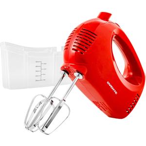 OVENTE 5-Speed Corded Electric Hand Mixer with Stainless Steel Whisks, Compact Portable Design with Snap-On Storage Case,150W Lightweight Handheld Mixer for Baking & Cooking, Red HM151R