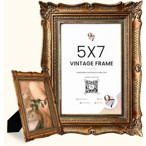 97 Decor 5x7 Antique Picture Frame - Gold Vintage Picture Frames 5x7, Ornate Frames 5 X 7 With Glass Front For Tabletop Photo Display And Wall Hanging, Victorian Poster Frame 5 By 7