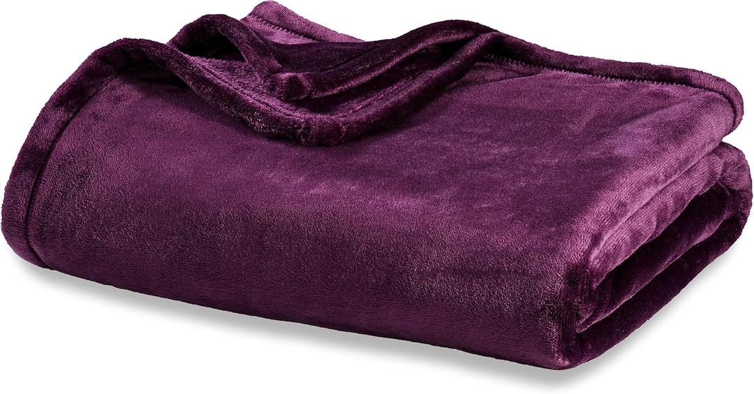 Berkshire Blanket Classic VelvetLoft Solid Throw Blanket, Lightweight Soft Fuzzy Plush Throw Blanket for Bed and Couch, Eggplant Purple, 50x60 Inches