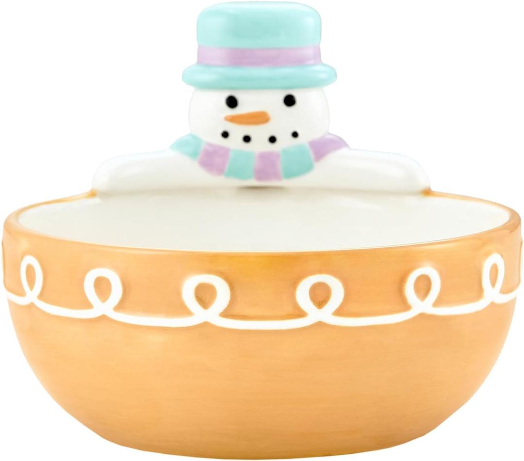 Bico Snowman Ceramic Candy Bowl, 21oz  Hand-Painted Holiday Treat Bowl, Christmas Decorative Dish for Candy, Jam, or Sauce  Microwave & Dishwasher Safe