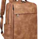 MASINTOR 15.6 inch PU Leather Laptop Backpack Purse for Women, Large College Casual Backpack Travel Bag Mocha Brown