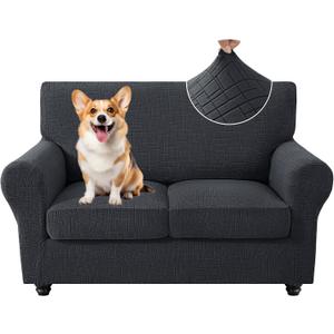 CYCMCAO 3 Piece Stretch Sofa Cover Couch Covers for 2 Cushion Couch, Non Slip Loveseat Covers, Sofa Covers Washable with Elastic Bottom for Kids, Dogs (Charcoal Gray), 55"-69" (2 Cushion Loveseat)