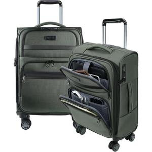KROSER Softside Expandable Carry On Luggage with Front Business Pockets20 Inch Suitcases with Spinner Wheels & Built-in TSA Lock, Durable Suitcase Rolling Luggage with USB Port, Army Green