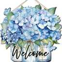 COLOR VALLEY ART Welcome Sign Front Door Decor, Hydrangea Decor Farmhouse Wall Signs Decorations for Porch, Home, Housewarming Gift for New House Home Apartment, Wooden Florals Door Hanger (Blue-12.9L''x12.9W'')