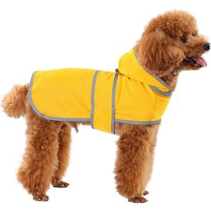 Dog Raincoat, Waterproof Dog Rain Jacket with Hood, Adjustable Rain Coat Poncho with Reflective Strips & Leash Hole for Large Medium Small Dogs Puppies, Lightweight Pet Clothes (Yellow)