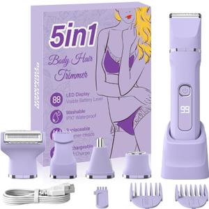 Bikini Trimmer for Women,Electric Shaver for Women, IPX7 Waterproof Razor Shaver,Women's Electric Razor,Intimate Shaver for Women,with 5 Blades,USB-C Rechargeable,Recharge DockPurple