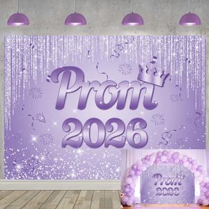 XCKALI Purple Prom 2026 Graduation Backdrop 8x6ft
