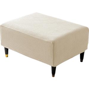 Ottoman Cover Slipcover Rectangle Fit Length 25"-30" Stretch Foot Stool Slip Cover, Footrest Slipcovers Protector with Elastic Band, Ottoman Cover Removable Washable(Small,Grid Weave White)