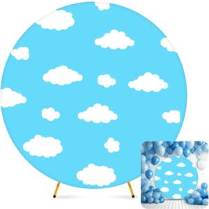 Tingjoo 7.2 ft Round Arch Backdrop Cover Blue Sky White Clouds Birthday Party Supplies Cartoon Story Story Birthday Decorations for Baby Kids Shower Decorations Photo Props Cosplay Wedding