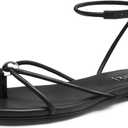 Sqzrkj Strappy Flat Sandals for Women Comfortable Open Round Toe Ankle Strap Thong Flip Flops Sandals Summer Beach Dressy Shoes Black, Size 9