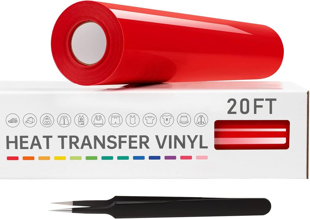 VinylRus Heat Transfer Vinyl-12 x 20ft Red Iron on Vinyl Roll for Shirts, HTV Vinyl for Silhouette Cameo, Easy to Cut & Weed