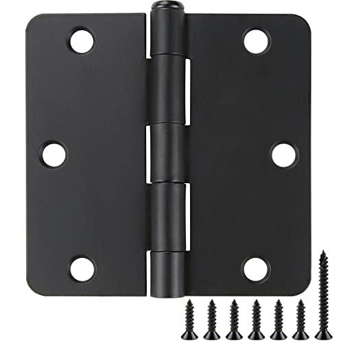 16 Pack Black Door Hinges Black Matte Black Hinges for Doors 3 1/2 Interior Door Hinges 3.5" x3.5 Inch Hinges Rounded 1/4" Raidus Standard Residential Bedroom Door Hinge Sturdy Door Hardware