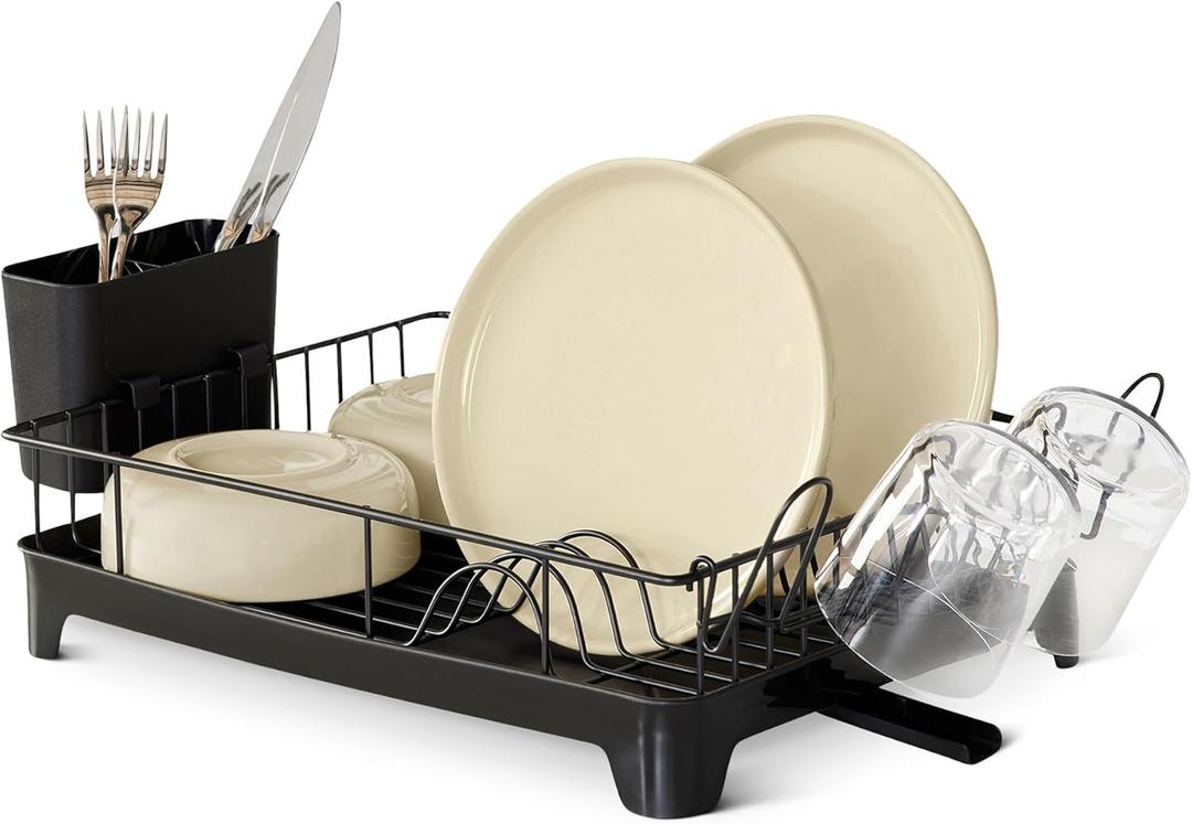 Amazon Basics Dish Drying Rack, Stainless Steel, 15.2 x 11.6 x 4 in., Black