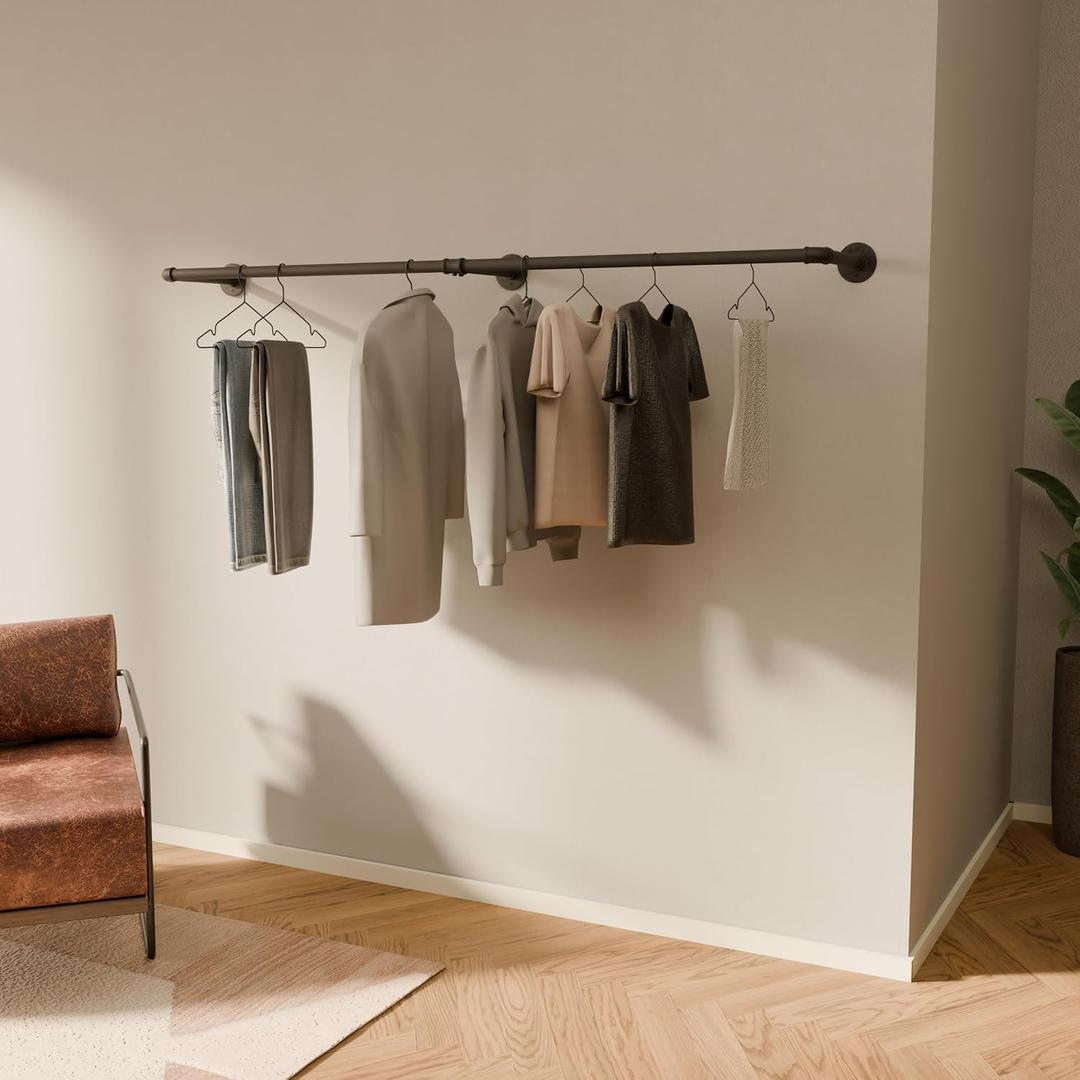 pamo Industrial pipe clothing rack metal black - Wall mounted clothes racks for hanging clothes - Industrial clothing rack wall mounted - FINN II