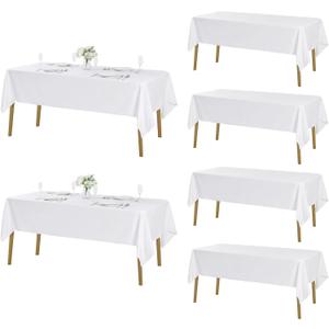 Fokitut 6 Pack Rectangle Tablecloth, 60x120 Inch, Stain Resistant and Wrinkle Polyester Table Cloth, Fabric Table Cover for Kitchen Dining, Wedding, Party, Holiday Dinner-White