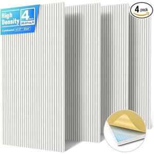4 Pack Large Acoustic Panels Sound Absorbing with Self-Adhesive, 47.2”*23.6”*0.36” High Density Sound Proof Foam Panels for Walls, 3D Vertical Soundproof Wall Panels for Home Studio Office Decor-White