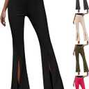 Womens Split Front Flare Work Pants Elastic High Waist Dress Pants Stretchy Pull On Long Pant for Business Casual, Black, Size M