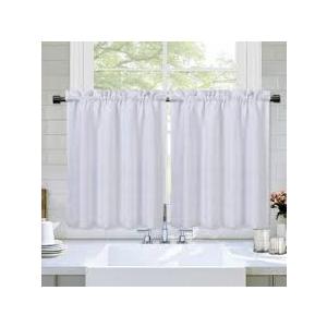 Curtains for Living Room 39"W x 54"L Casual Weave Blackout Kitchen Bathroom Basement Bedroom Drapes, White