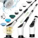 Electric Spin Scrubber, Cordless Cleaning Brush, Shower Scrubber with 8 Brush Heads, Power Scrubber Dual Speeds with Adjustable Extension Handle, IPX7 Waterproof for Bathtub Floor Tile Car-B (White-a)
