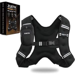 Zutek Weighted Vest, 6lb/8lb/12lb/16lb/20lb/25lb/30lb Weight Vest with Reflective Stripe, Weighted Vest for Men Women Workout Equipment for Strength Training, Running, Jogging, Fitness, Weight Loss (Black with Bag)
