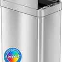 iTouchless 13 Gallon Wings-Open Kitchen Trash Can with Lid and Odor Filter, Stainless Steel, Dog Proof Automatic TrashCan Garbage Bin for Home Office Work Bedroom Living Room Garage Slim Wastebasket