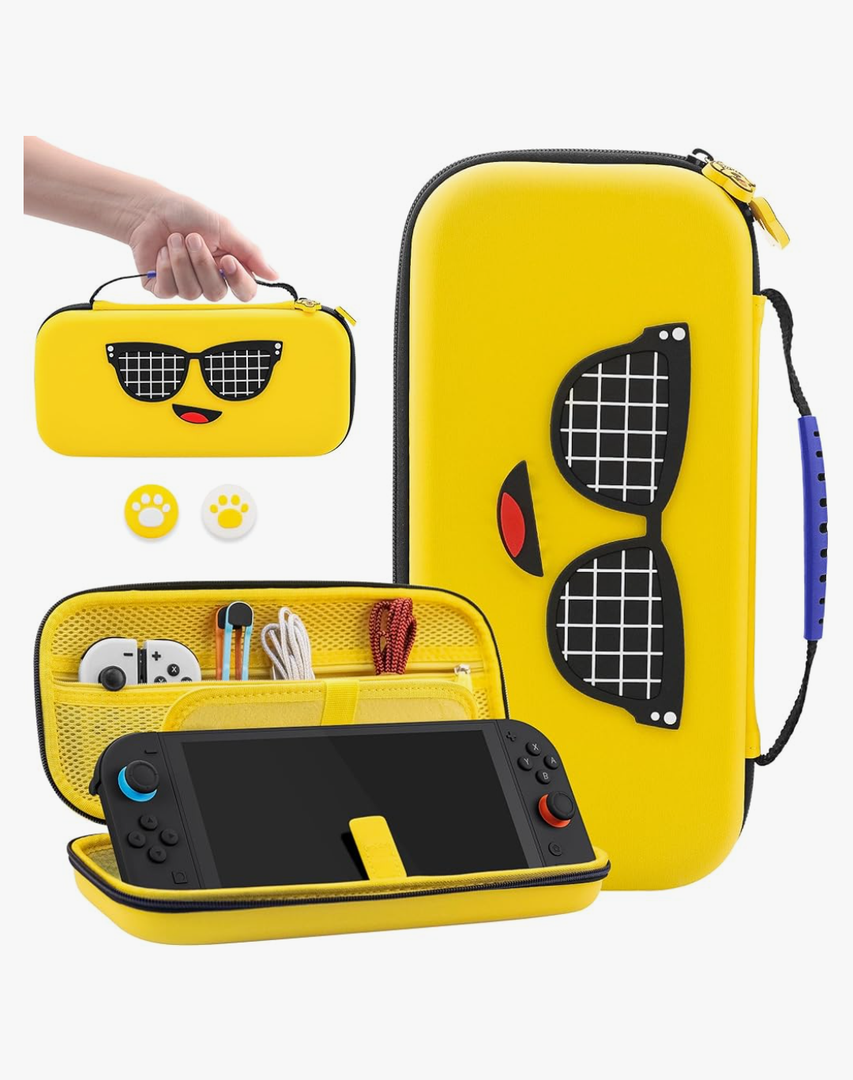 FUNDIARY Yellow Carrying Case for Nintendo Switch 2 Shockproof Accessories for Switch 2 Console with Slim Storage Travel Bag and Portable Handle Strap Design - Built-in 12 Game Card Slots