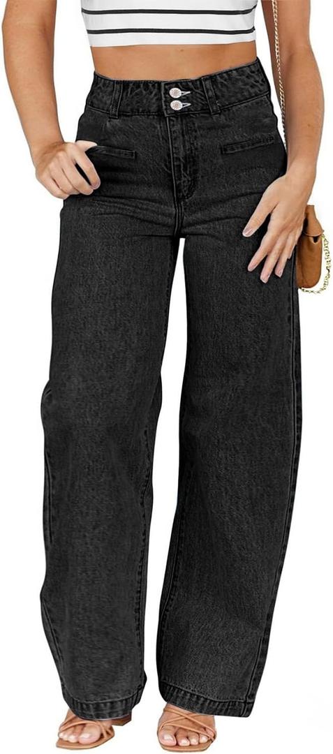 Eytino Women Plus Size Wide Leg Jeans High Waisted Stretchy Straight Leg Jeans Loose Trendy Denim Pants (3X, Black)
