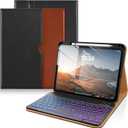 DTTO for iPad 11th (A16)/ 10th Generation Case with Keyboard (2025/2022), 7 Colors Backlit Wireless Detachable Keyboard Leather Folio Cover with Pencil Holder & Pocket, Black Brown
