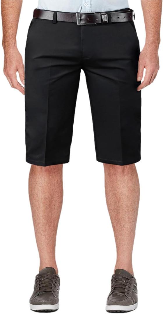 Mens Golf Dress Shorts Summer 12" Inseam Flat-Front Stretch Chino Short with Pockets (Black)