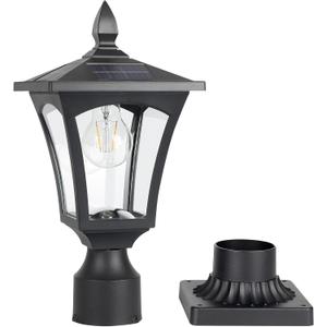 Solar Lamp Post Light, Solar Lights Outdoor Waterproof with Pier Mount Base, Light Post Fixture for Deck Pole Pillar Yard Garden Patio Decor, Cool White