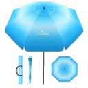UIRWAY Beach Umbrella, Heavy Duty Windproof Beach Umbrellas with Sand Anchor & Tilt, Sun Protection Portable Beach Umbrella with Carrying Bag for Beach, Patio Garden Pool Outdoor, Sky Blue Fade