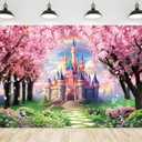 Riyidecor Princess Castle Backdrop Vinyl Pink Sakura Rainbow Flowers Floral Fantasy Fairy Tale Wonderland 10Wx8H Feet Butterfly Photography Background Birthday Wedding Party Photo Studio Shoot