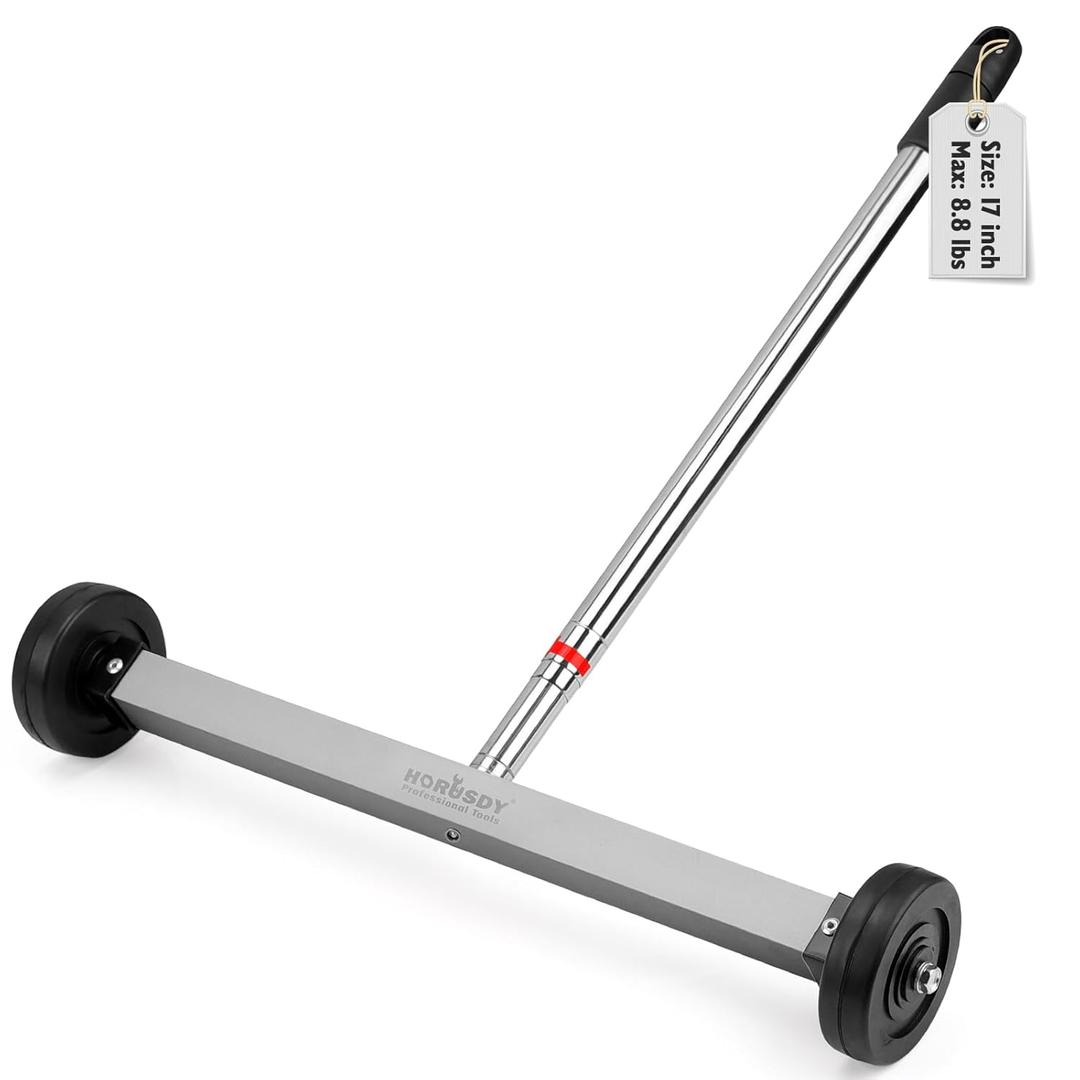 HORUSDY 17-Inch Rolling Magnetic Sweeper with Wheels | Adjustable Handle | 8.8-Pound Capacity Heavy-Duty Magnet to Pick Up Nails