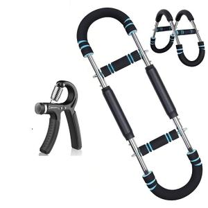 Twister Arm Trainer, 60-100lb Adjustable Chest & Arm Workout Tool, Compact Twister Arm Strengthener, Portable Power Twister Bar with Snap - Together Detachable Design for Fitness Anywhere(Blue) with Grip Strength Trainer