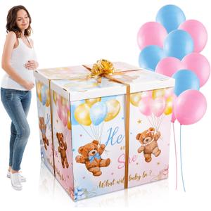 28 Inches Extra Large Gender Reveal Gift Box Kit with Oversized Printing Box Giant Pull Bows Balloon Ribbon for Gender Reveal Baby Shower Birthday Party Decor Supplies Not for Heavy-Duty(Boho Bear), 12 inches